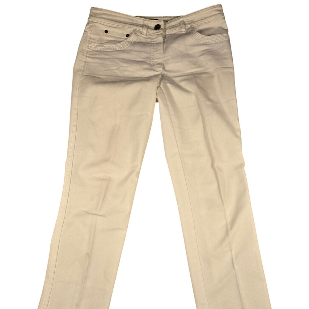 Escada Munich Womens White Denim Straight Leg Pants Triple Stitch Detail Sz 38